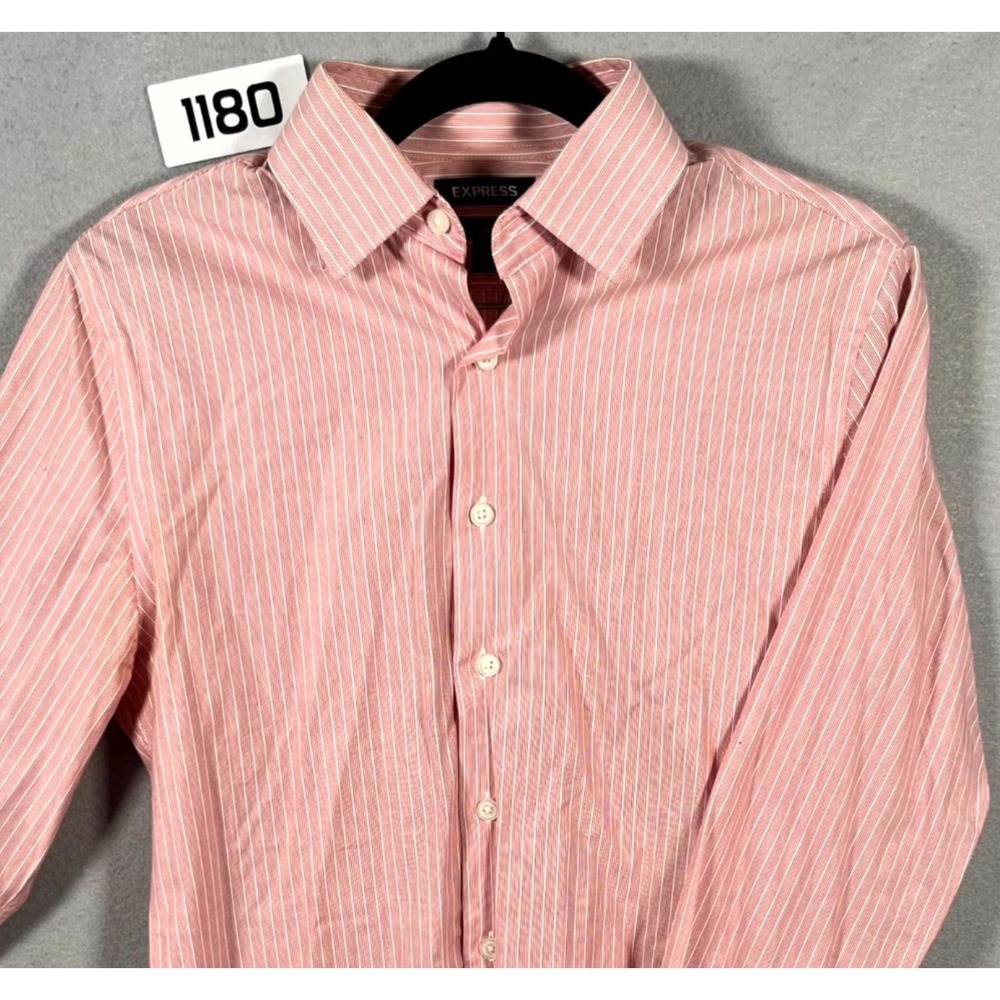 Express Dress‎ Shirt Mens XS White Pink Striped Slim Fit Career Formal Business